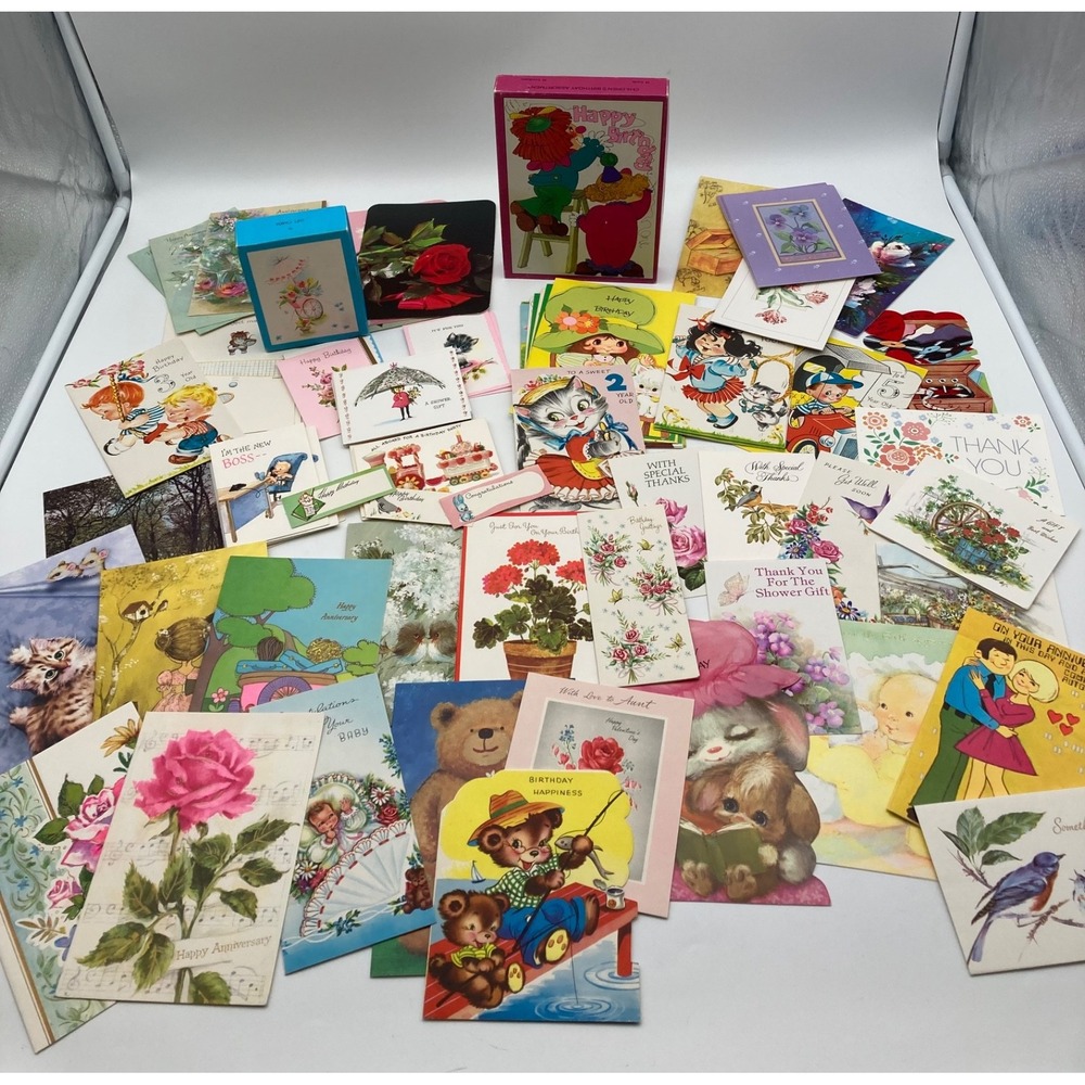 Huge Lot Vintage Unused Greeting Cards Envelopes Birthday Baby MCM Ephemera